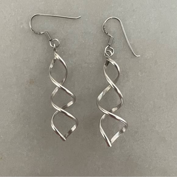 Sterling Silver Spiral Dangle Earrings - Picture 10 of 13